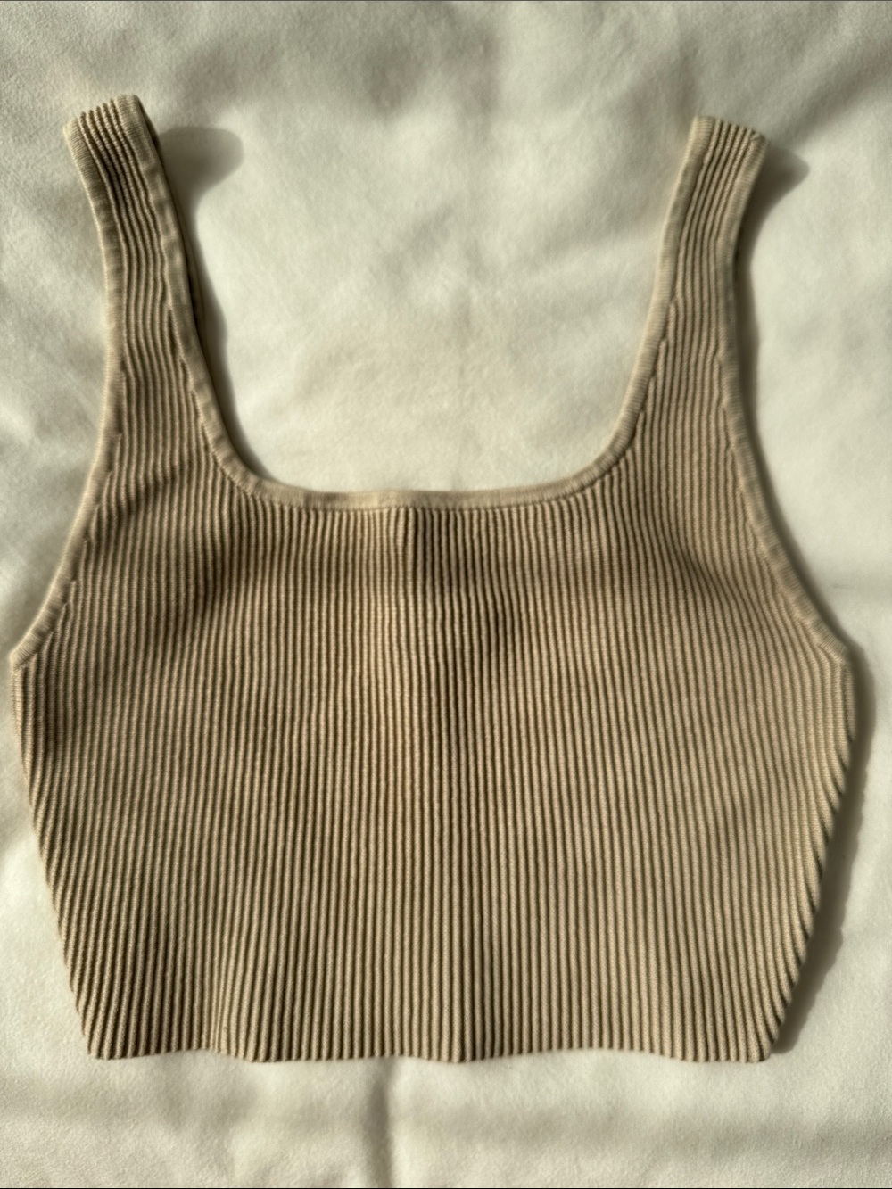 Ribbed Square Neck Tank Top - beige - Picture 1 of 3